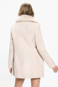 Abrigo midi de paño cuello de pelo