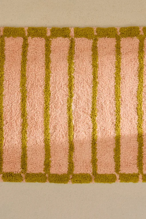 Alfombra de baño a rayas rosas Saturno