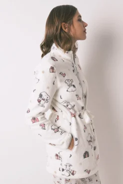 Bata corta polar blanco estampado Snoopy