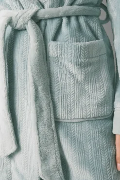 Bata midi cruzada tejido polar azul