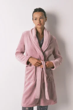 Bata midi polar aterciopelado rosa