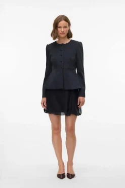 Blazer satinada de mujer con mangas abullonadas