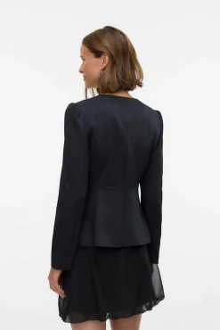 Blazer satinada de mujer con mangas abullonadas