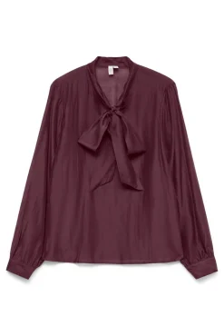 Blusa mujer de manga larga con lazo en el cuello