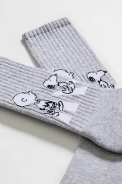 Calcetines altos deportivos Besocks de Snoopy de algodón orgánico color gris
