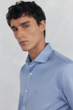 Camisa lisa twill fácil plancha + anti olor slim fit