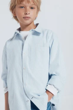 Camisa raya fina azul niño