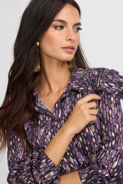 Camisa volantes hombro estampado ikat