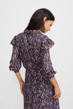 Camisa volantes hombro estampado ikat