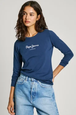 Camiseta básica manga larga logo frontal