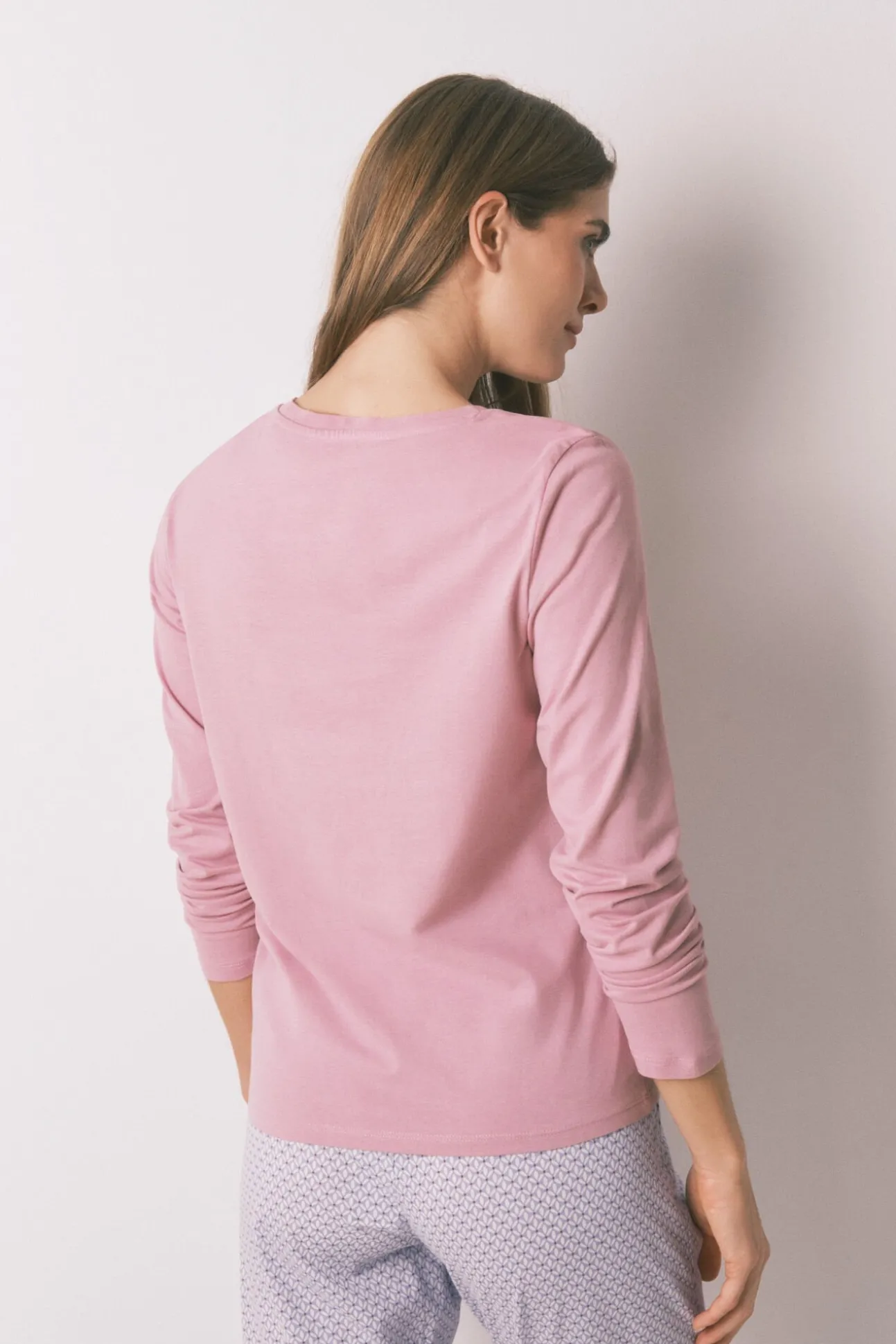 Camiseta manga larga algodón perchado rosa