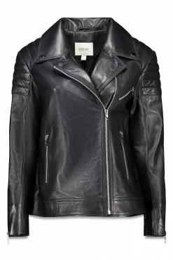 Cazadora biker de napa con acolchado en hombros