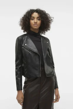 Cazadora biker de polipiel de mujer