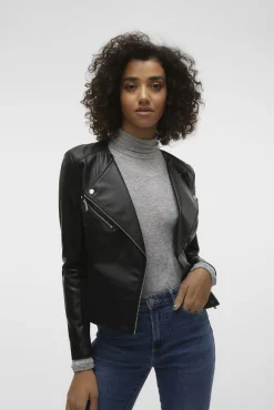 Cazadora biker de polipiel de mujer
