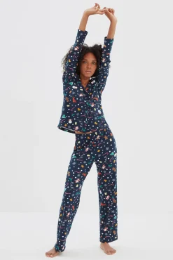 Conjunto pijama camisero Navidad azul