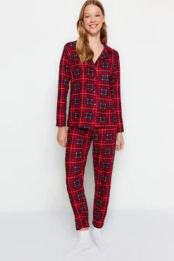 Conjunto pijama camisero cuadros rojo