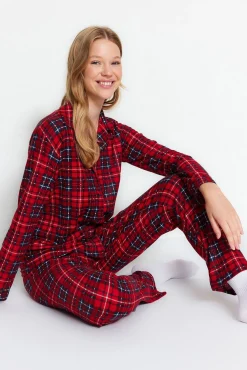 Conjunto pijama camisero cuadros rojo