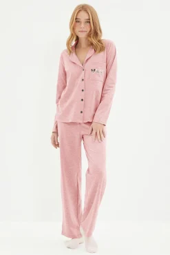 Conjunto pijama camisero bolsillo animales rosa