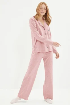 Conjunto pijama camisero bolsillo animales rosa