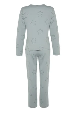 Conjunto pijama con estrellas menta100% algodón
