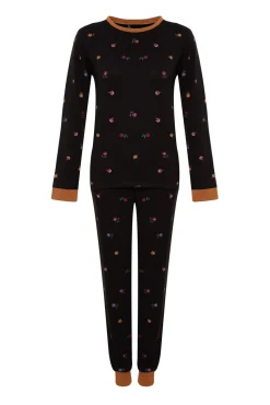 Conjunto pijama jogger negro estampado floral