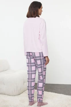Conjunto pijama Navidad cuadros rosa