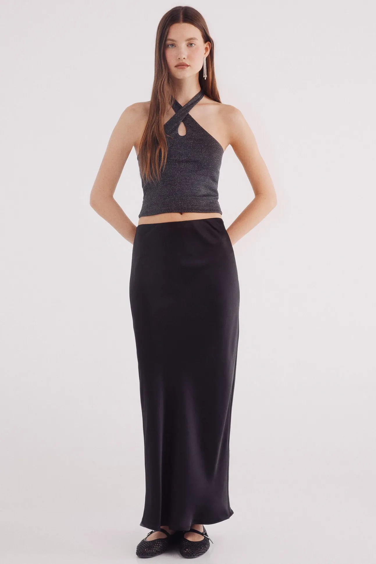 Falda midi satinada