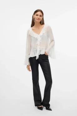 Jeans flared de mujer efecto polipiel