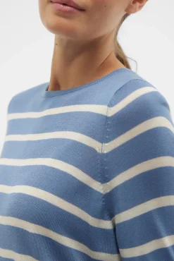 Jersey a rayas de mujer manga larga con cuello redondo