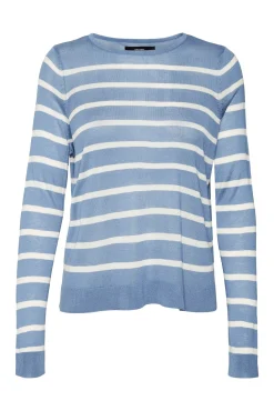 Jersey a rayas de mujer manga larga con cuello redondo