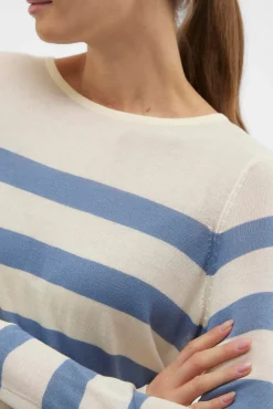 Jersey a rayas de mujer manga larga con cuello redondo