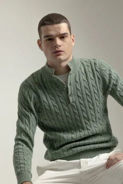 Jersey cable knit botones algodón