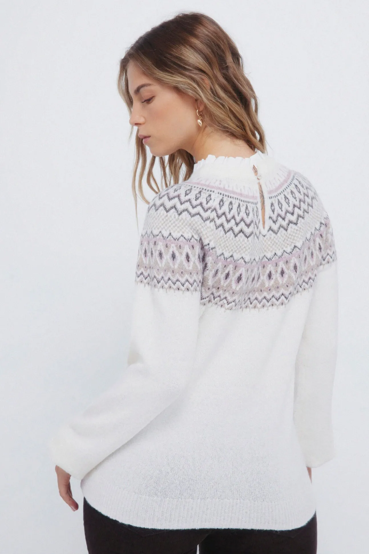 Jersey cenefa jacquard cuello combinado
