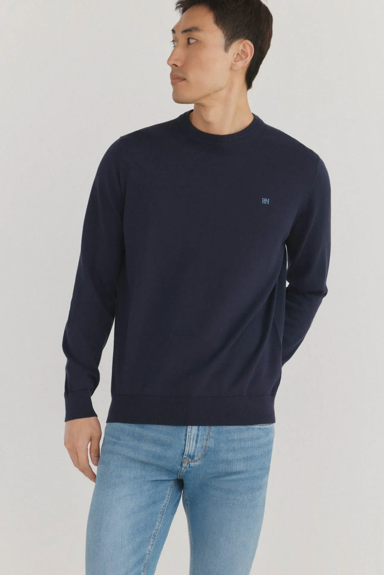 Jersey fino algodón premium cuello redondo