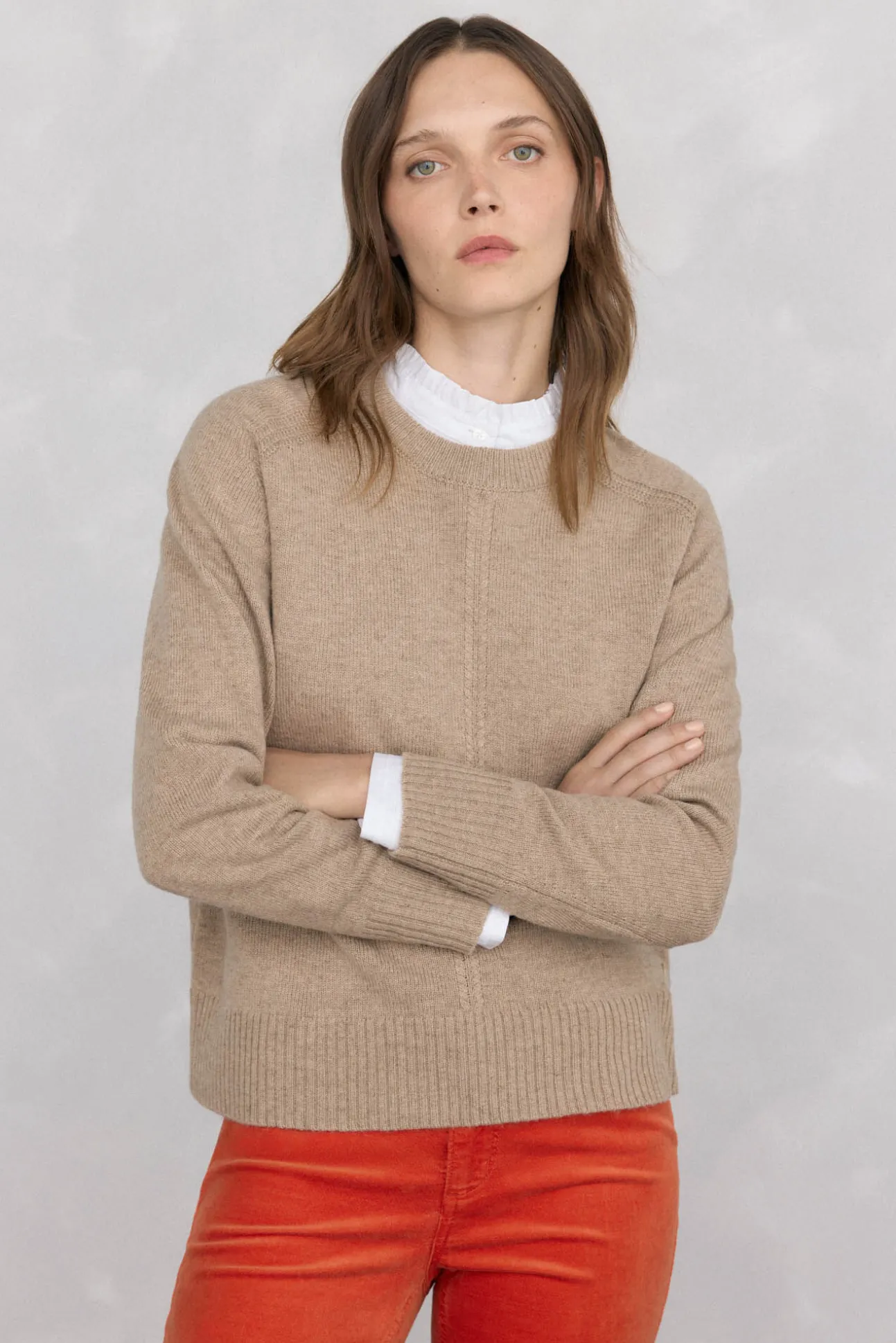 Jersey lana cuello caja costura central