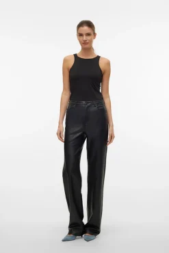 Pantalón largo efecto piel