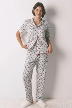 Pijama camisero algodón estampado flores