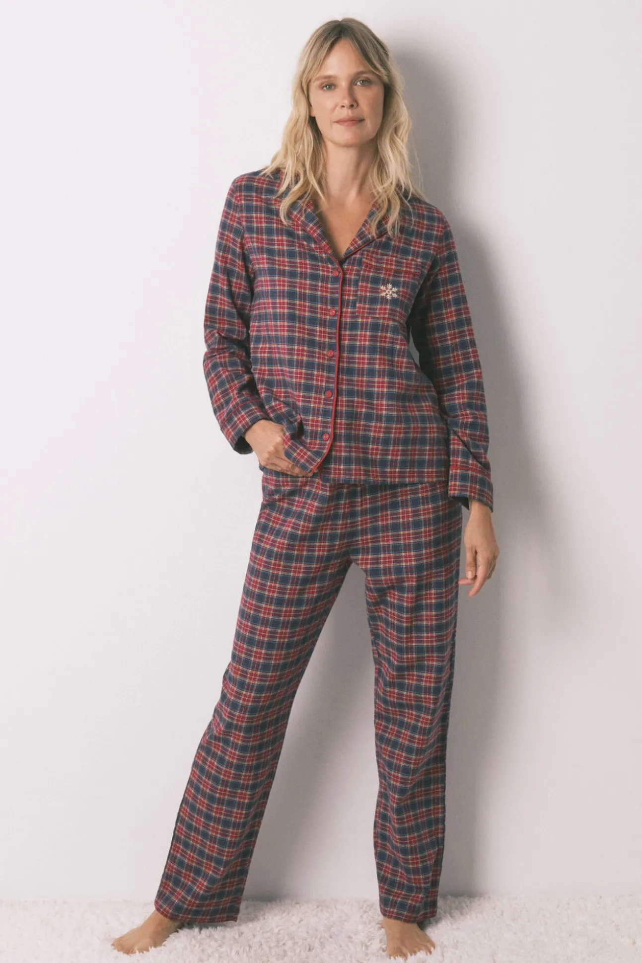 Pijama camisero cuadros 100% algodón