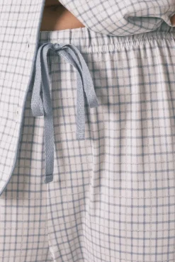 Pijama camisero largo cuadros efecto brillo