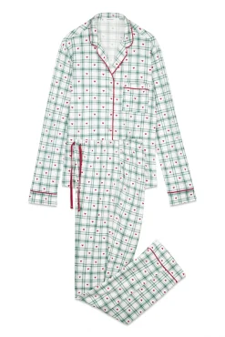 Pijama camisero largo estampado cuadros verde