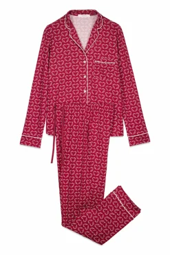 Pijama camisero largo estampado corazones rojo