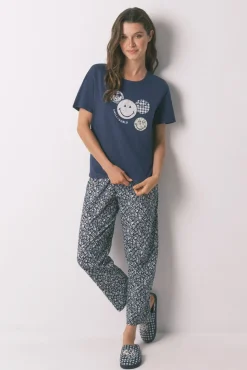 Pijama Capri 100% algodón Smiley azul