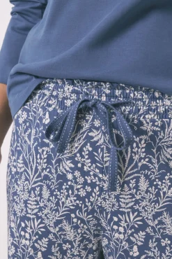 Pijama largo 100% algodón azul print flores