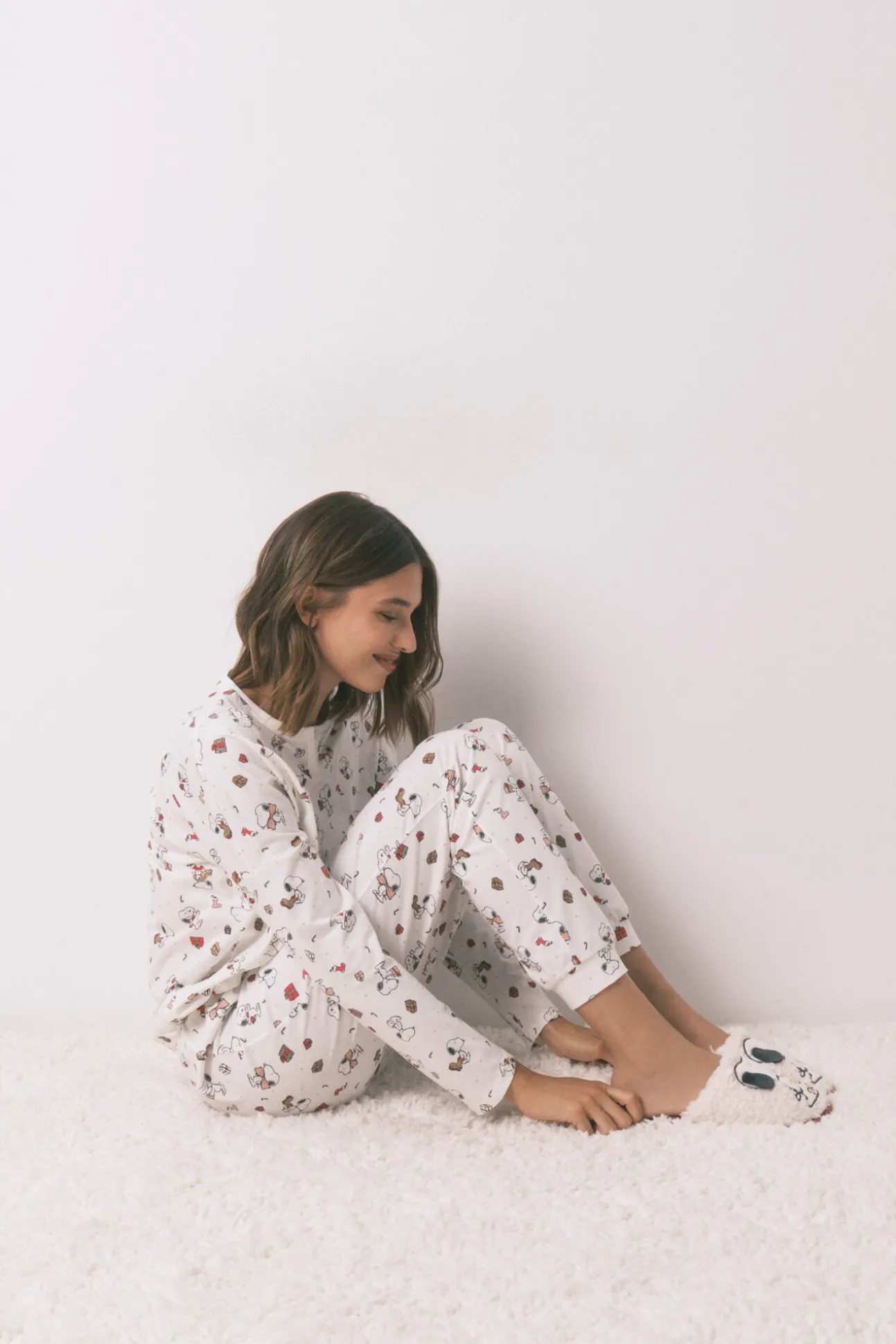 Pijama largo 100% algodón blanco Snoopy