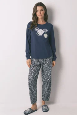 Pijama largo 100% algodón SmileyWorld® azul