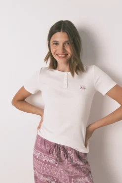 Pijama largo algodón estampado flores
