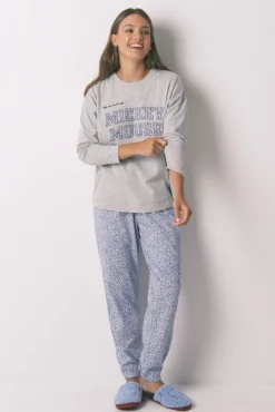 Pijama largo algodón Mickey gris