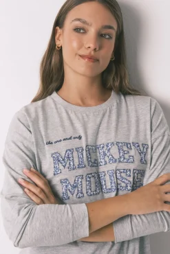 Pijama largo algodón Mickey gris