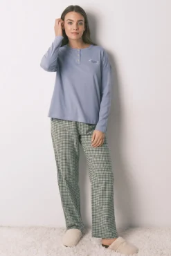 Pijama largo algodón pantalón cuadros