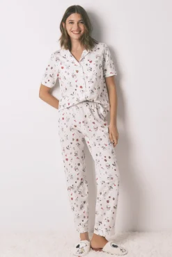 Pijama largo camisero 100% algodón blanco Snoopy